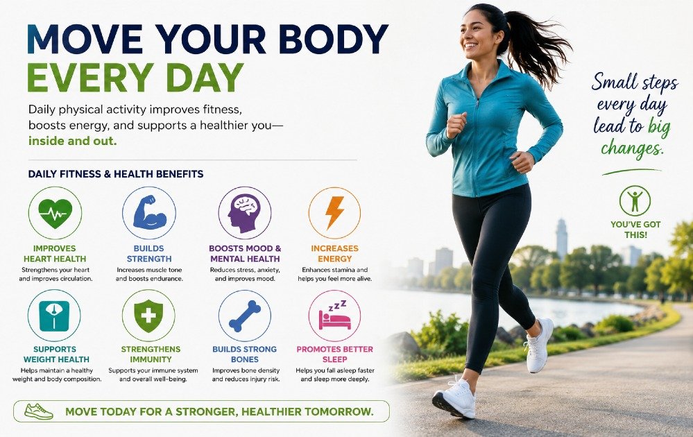 Person engaging in daily physical activity to improve fitness, energy, and overall health