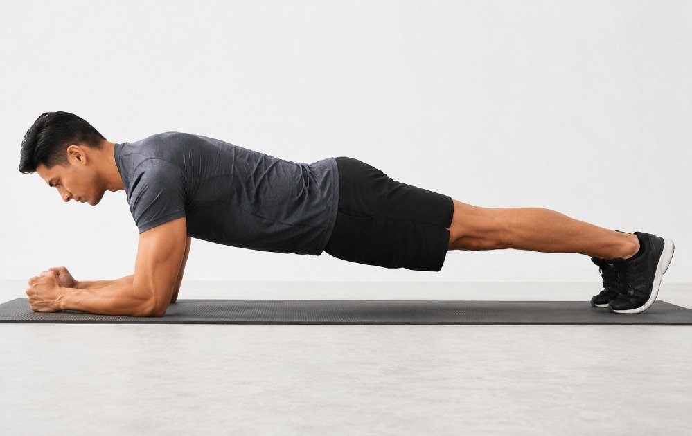 Person holding a plank position to build core stability, improve posture, and support full-body strength