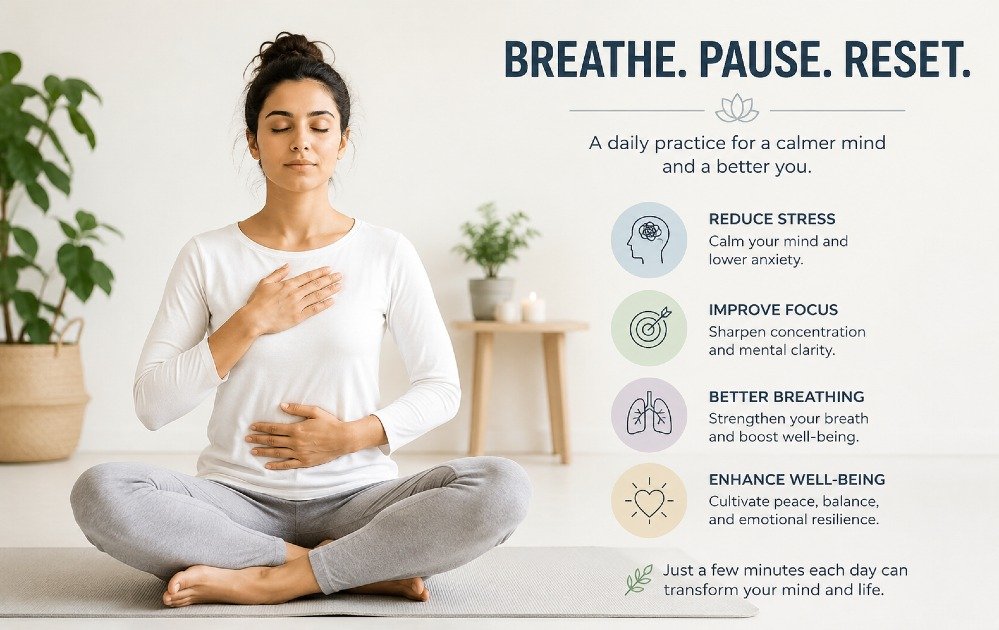 Person practicing daily breathing meditation to reduce stress and improve mental clarity