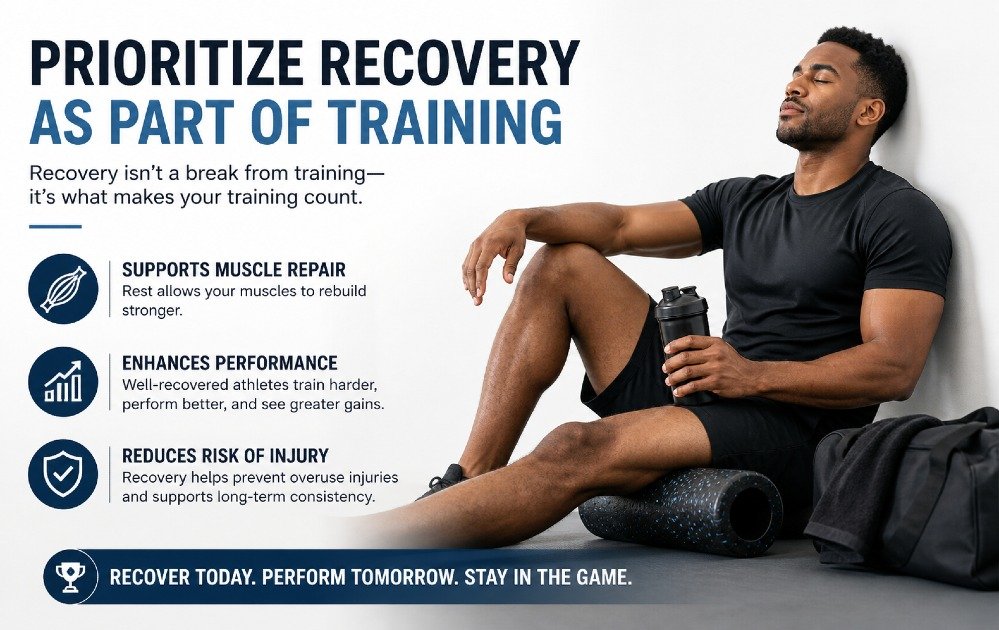 Athlete resting and recovering after training session to support muscle repair, performance, and injury prevention