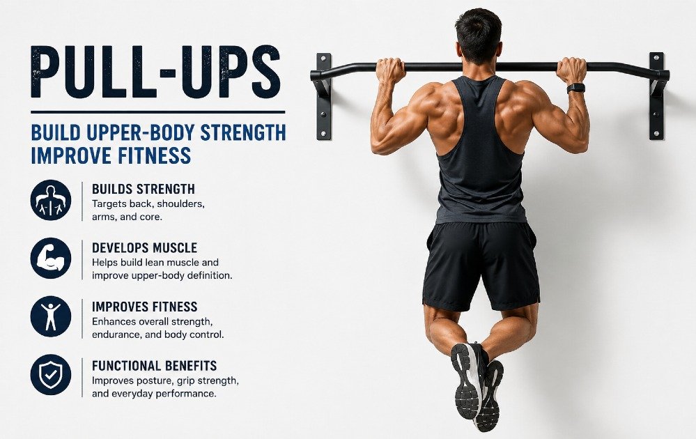 Man performing pull-ups to build upper-body strength and improve fitness