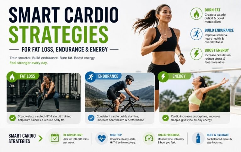 Athletic lifestyle scene showing cardio exercise concepts for fat loss, endurance, and improved energy levels.