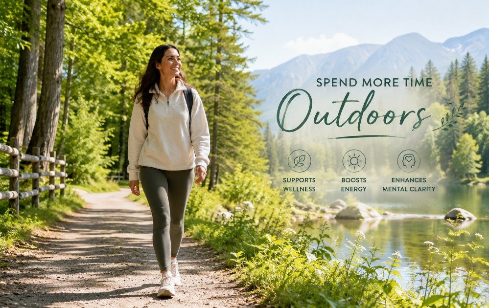Person enjoying a peaceful walk outdoors in a natural park to support wellness, energy, and mental clarity.