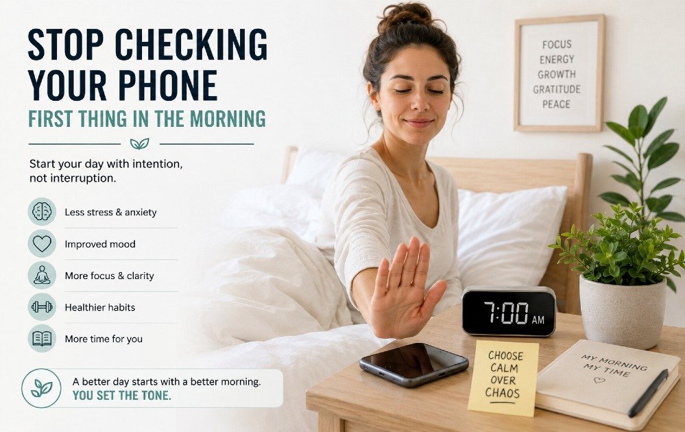 Person avoiding phone use in the morning to build a calmer, healthier daily routine