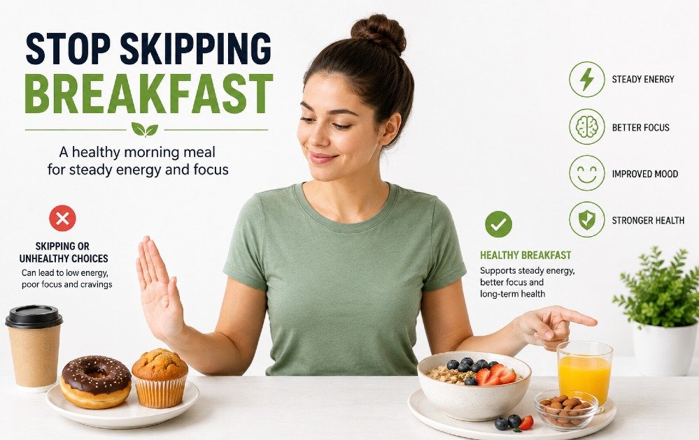 Person choosing a healthy breakfast to avoid skipping morning meals and support steady energy levels