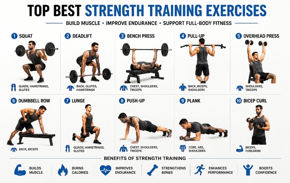 Person performing strength training exercises with weights to build muscle, improve endurance, and support full-body fitness.