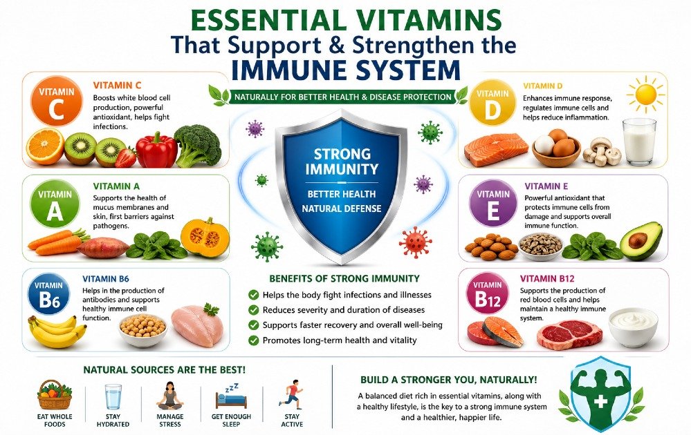 Essential vitamins that support and strengthen the immune system naturally for better health and disease protection