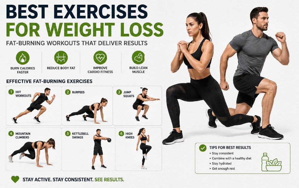 Man and woman performing effective fat-burning exercises to support healthy weight loss and improve fitness.