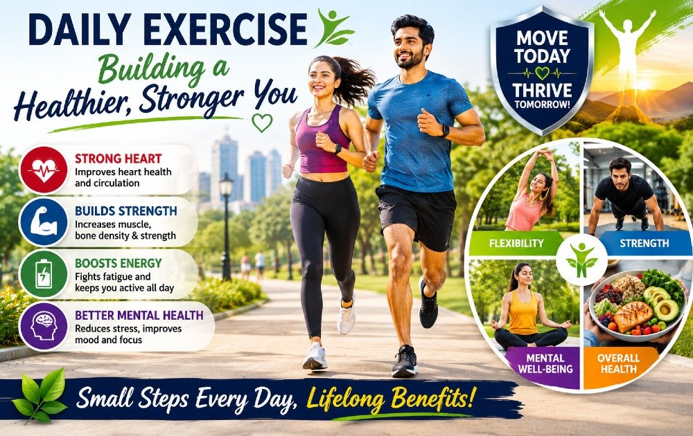 Daily exercise routine supporting long-term health, strength, heart fitness, energy, and overall well-being.