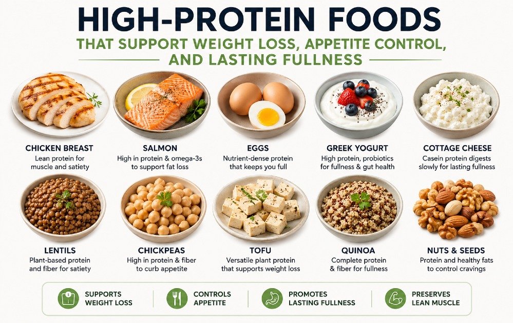 Healthy high-protein foods that support weight loss, appetite control, and lasting fullness