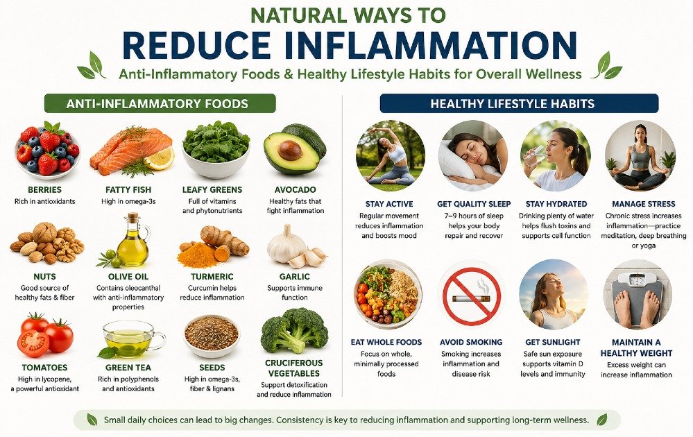 Natural anti-inflammatory foods and healthy lifestyle habits that help reduce inflammation and support overall wellness