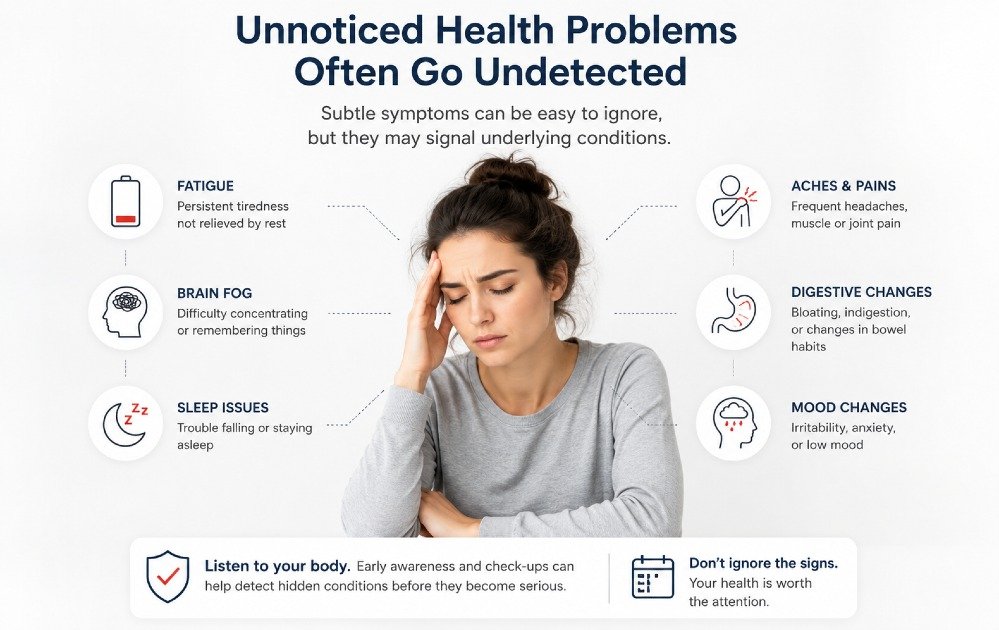 Person experiencing subtle health symptoms that may indicate hidden medical conditions often overlooked