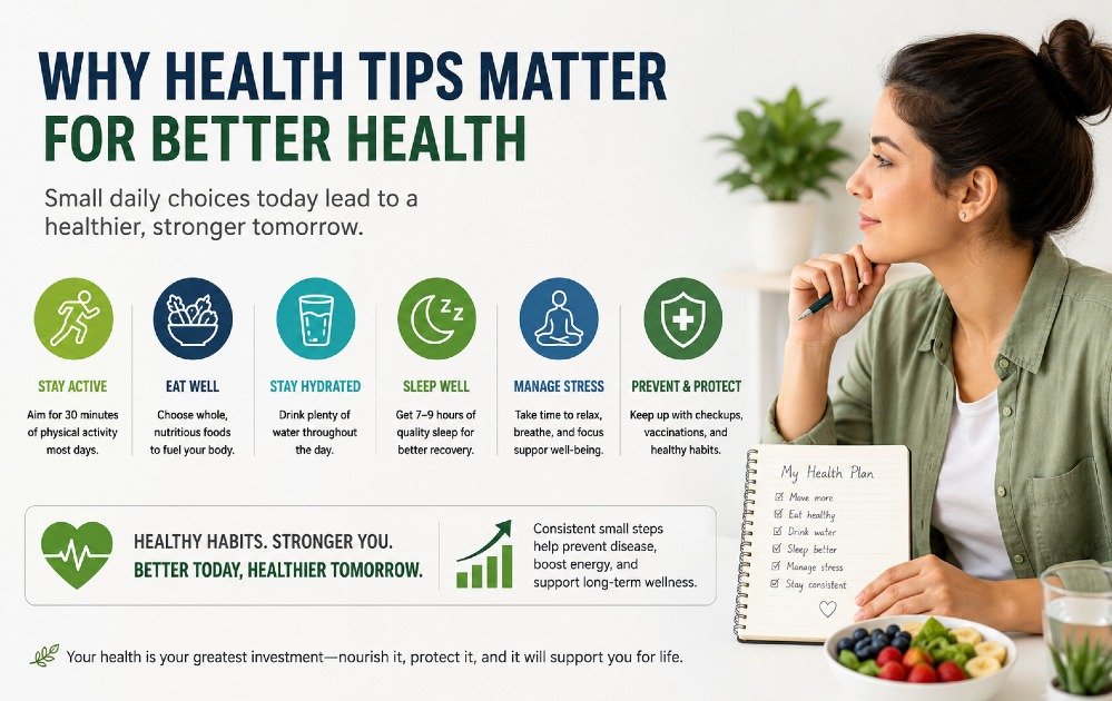 Person reviewing healthy lifestyle habits, showing how simple health tips support long-term wellness and disease prevention.