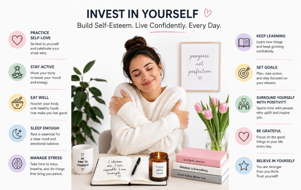 Person practicing self-care and positive habits that boost self-esteem and confidence in daily life