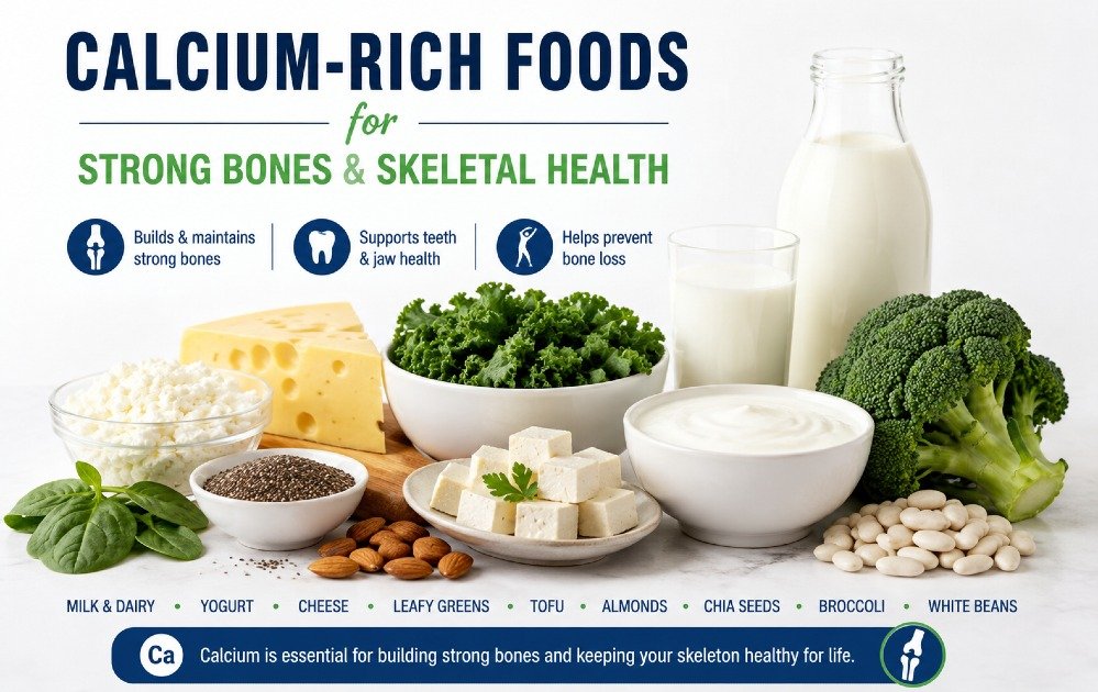 Calcium-rich foods supporting strong bones and skeletal health