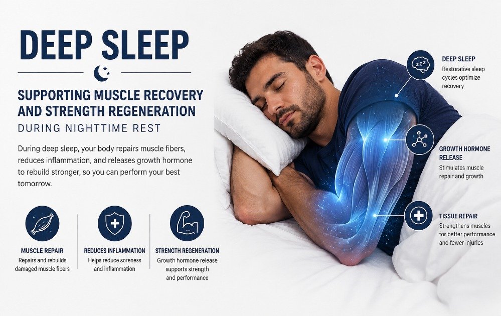 Deep sleep supporting muscle recovery and strength regeneration during nighttime rest