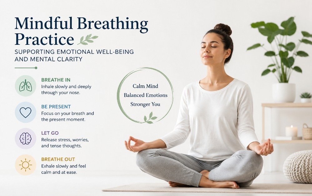 Mindful breathing practice supporting emotional well-being and mental clarity