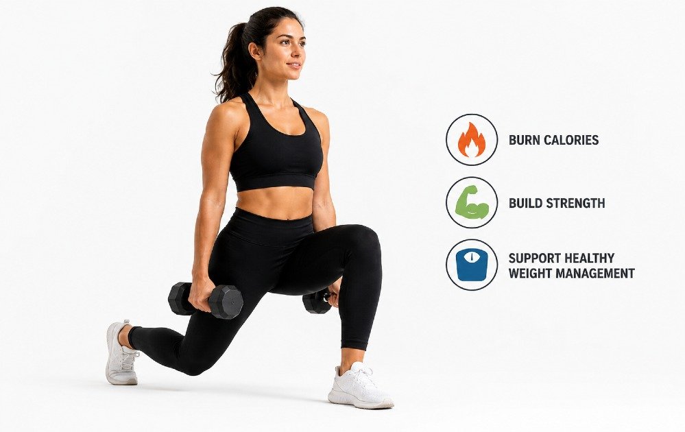 Person exercising to burn calories, build strength, and support healthy weight management.