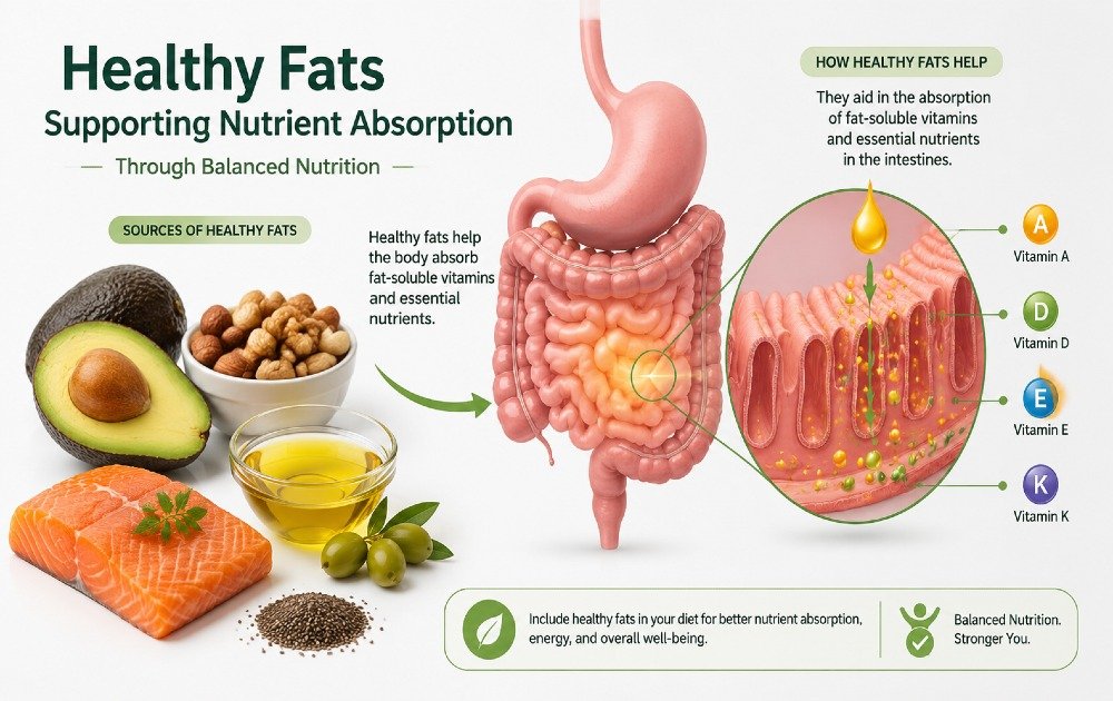Healthy fats supporting nutrient absorption in the human body through balanced nutrition