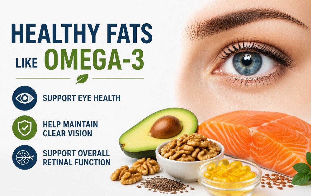 Healthy fats like omega-3 support eye health and help maintain clear vision and overall retinal function.