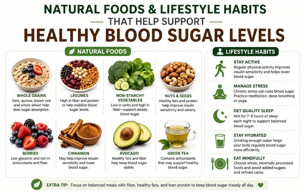 Natural foods and lifestyle habits that help support healthy blood sugar levels.