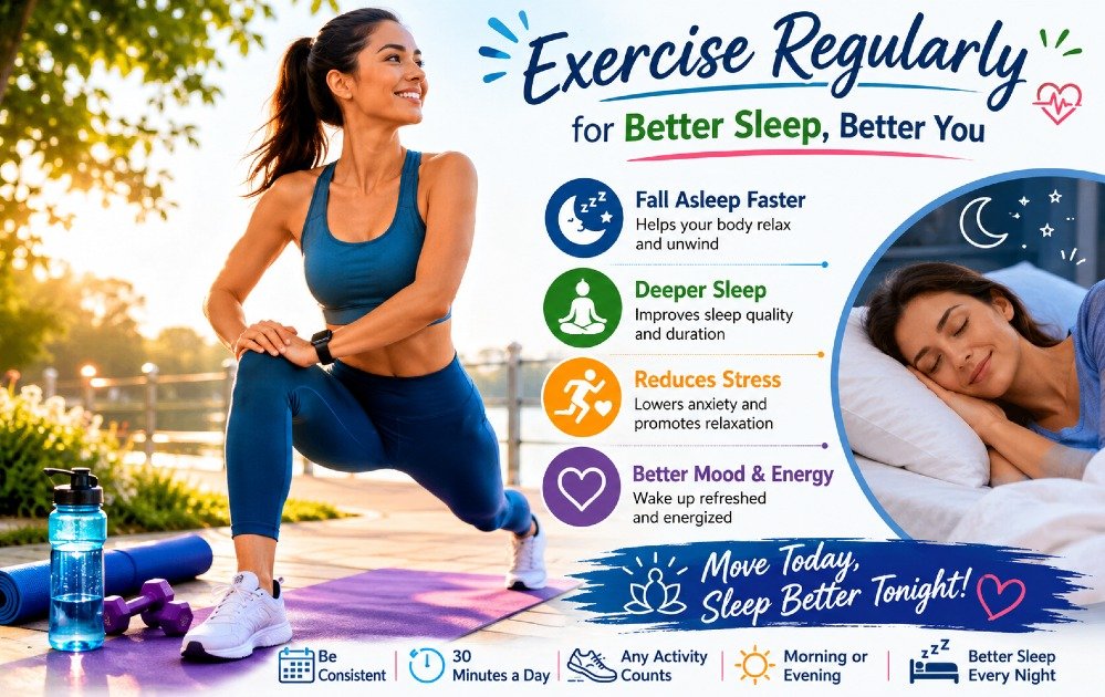 Person exercising regularly to improve sleep quality, enhance deep rest, and support physical recovery.