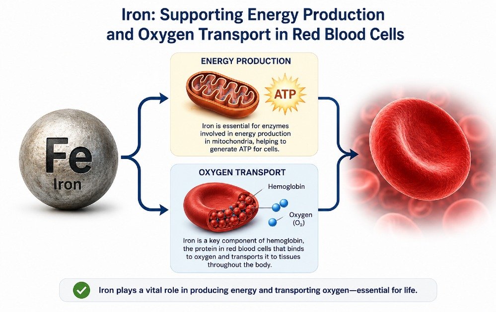 Iron supporting energy production and oxygen transport in red blood cells