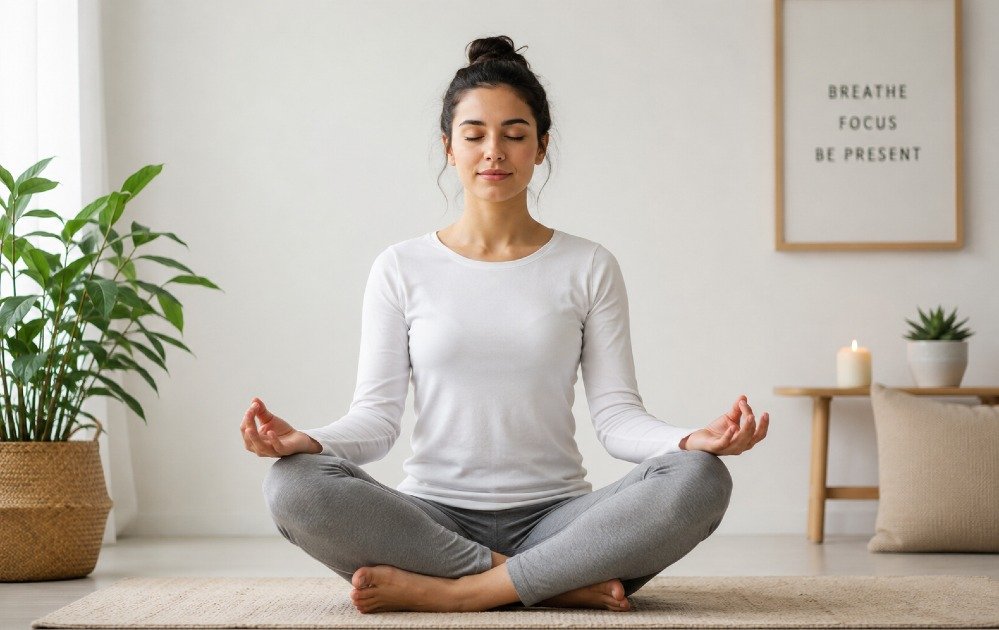Person practicing mindfulness meditation to support emotional balance, stress reduction, and mental well-being