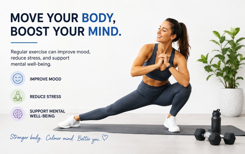 Person performing a workout to improve mood, reduce stress, and support mental well-being through regular exercise.