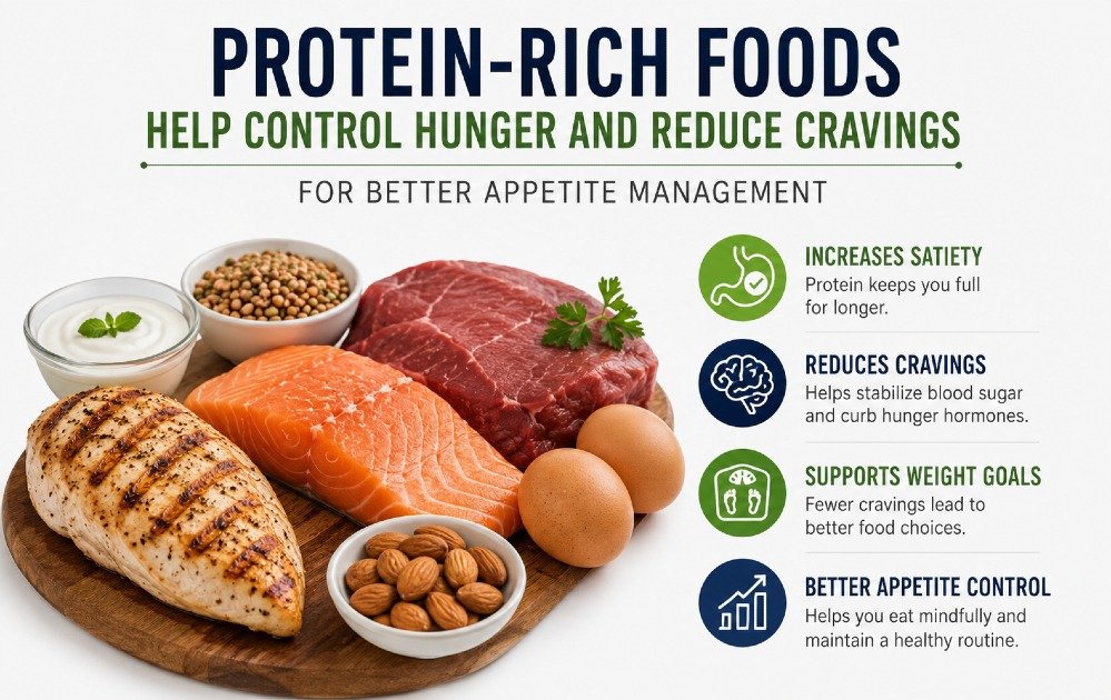 Protein-rich foods help control hunger and reduce cravings for better appetite management.