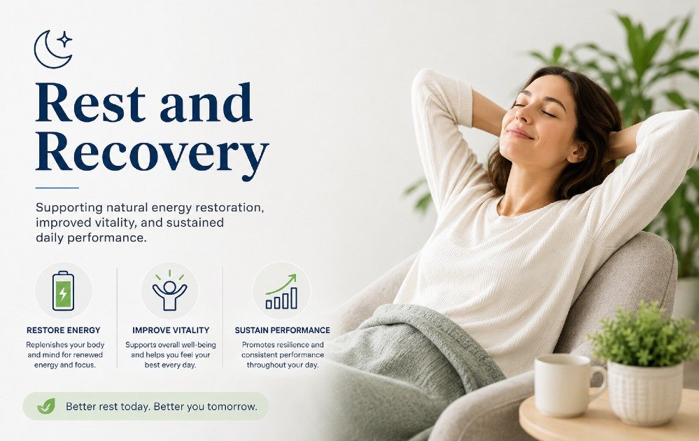 Rest and recovery supporting natural energy restoration, improved vitality, and sustained daily performance.