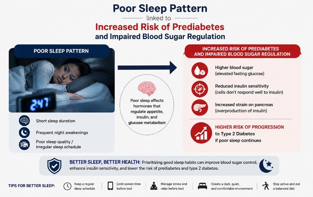 Poor sleep pattern linked to increased risk of prediabetes and impaired blood sugar regulation.