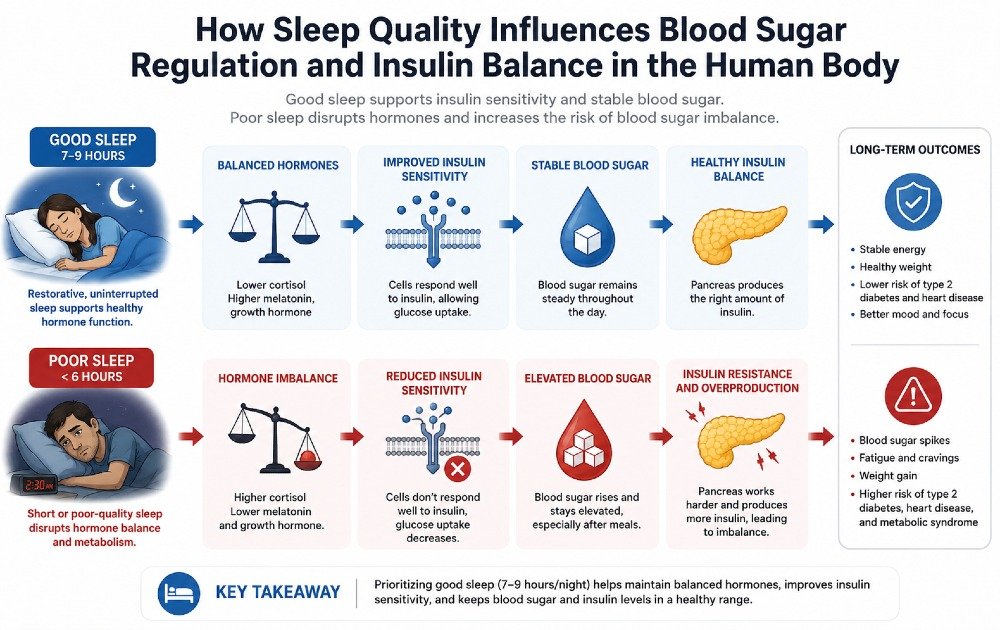 Healthy foods, movement, and lifestyle habits supporting stable blood glucose levels and metabolic health.