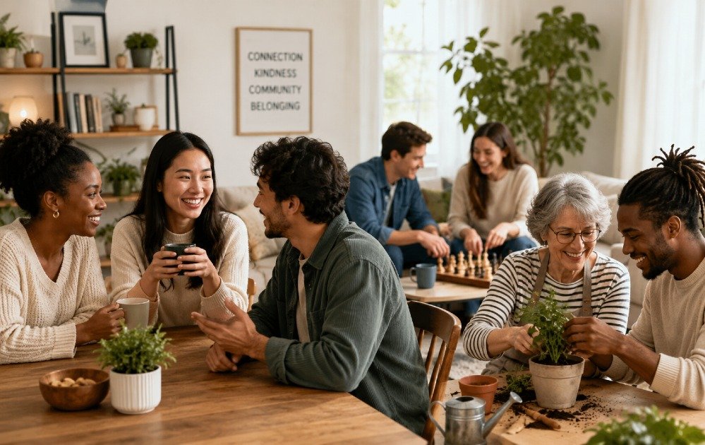 People engaging in meaningful conversation and shared activities that strengthen social connections and relationships