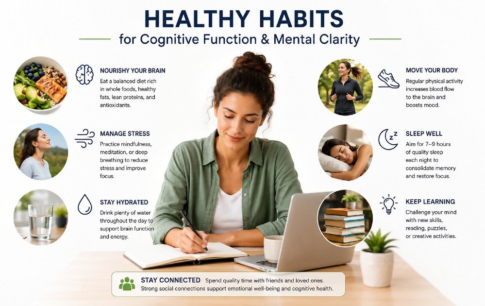 Person engaging in healthy habits that support cognitive function and mental clarity
