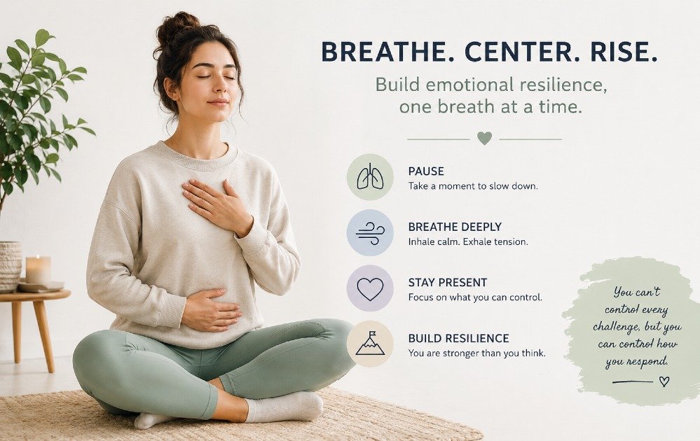Person practicing mindfulness and deep breathing to build emotional resilience during stressful life challenges
