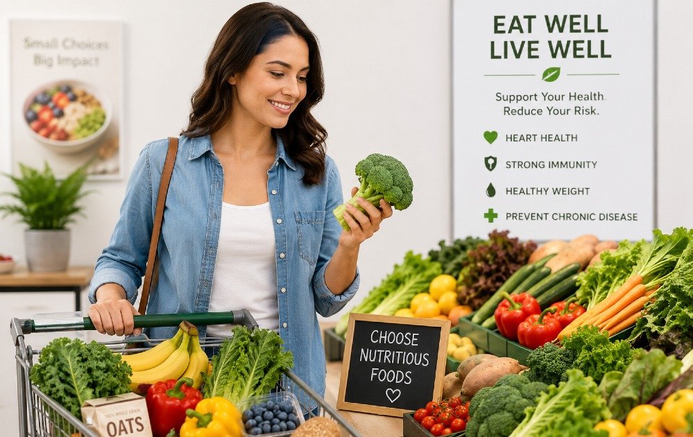 Person choosing nutritious foods to support preventive health and reduce the risk of chronic disease.