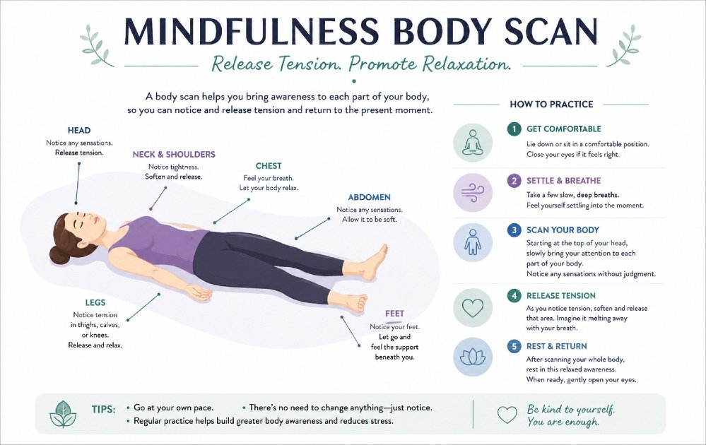 Mindfulness body scan technique to release tension and promote relaxation