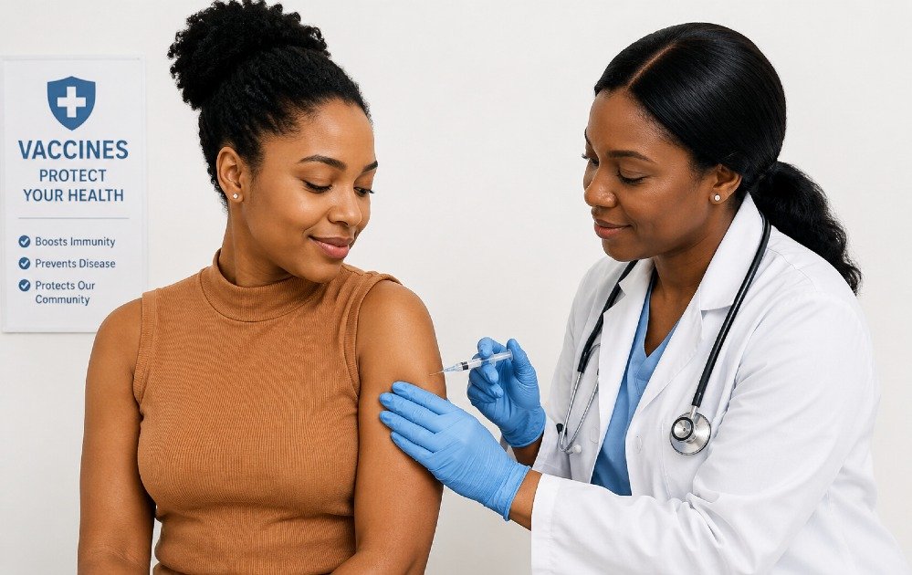 Healthcare professional administering a vaccine to support immune system protection and disease prevention.