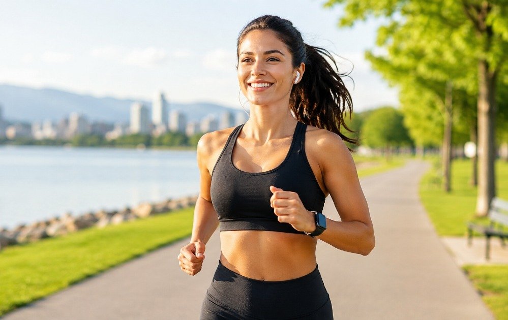 Person exercising outdoors to improve heart health, strength, and overall wellness through regular physical activity.