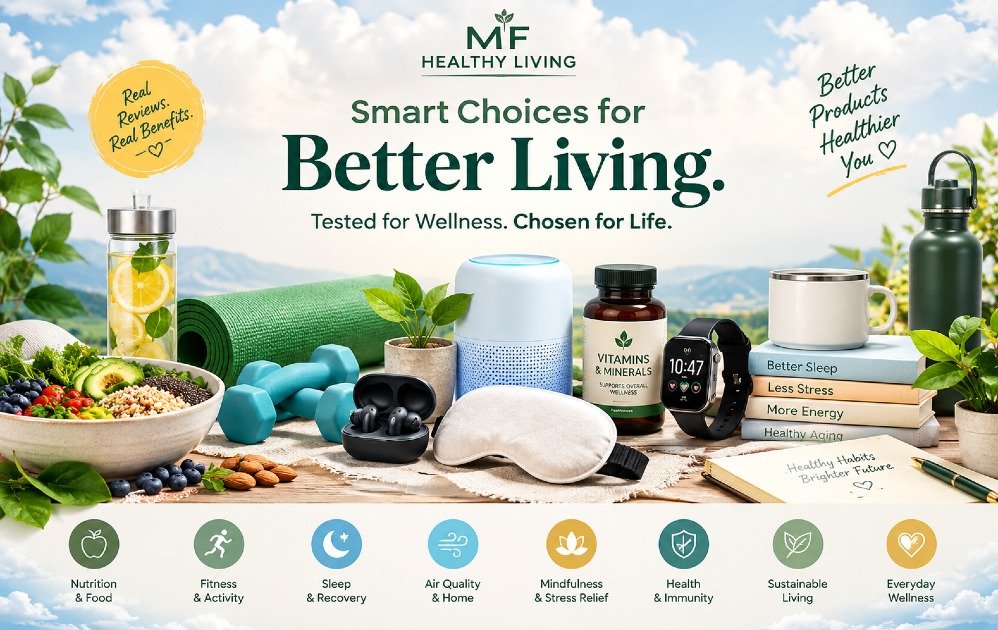 MF Healthy Living product reviews featuring wellness products for nutrition, fitness, sleep, mindfulness, health, and everyday wellness
