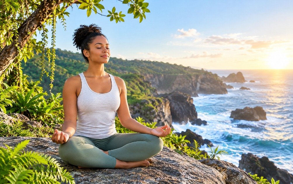 Person practicing 10-minute meditation for stress relief and mental clarity.
