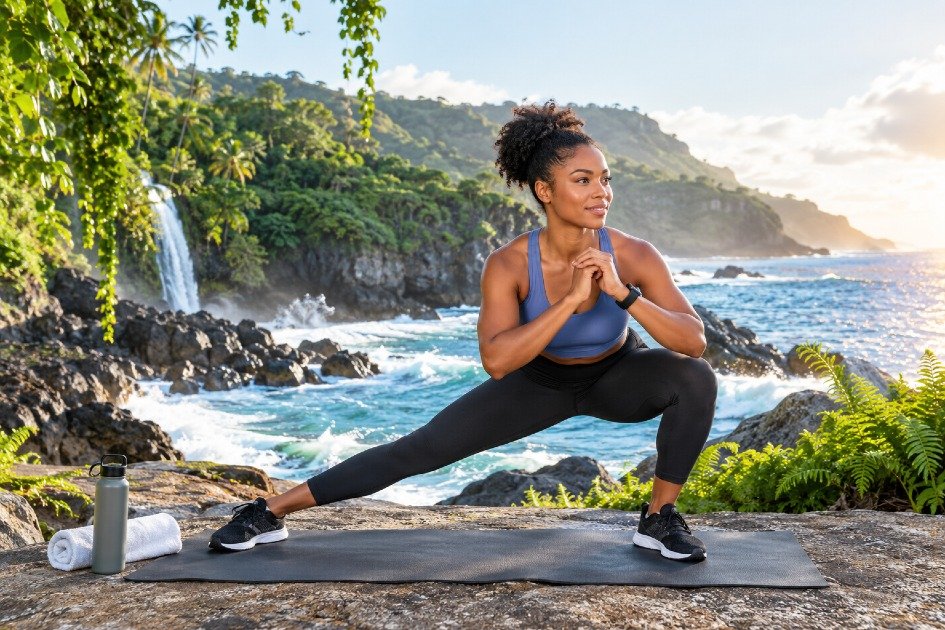 Person performing a 15-minute home workout to improve strength and mobility.