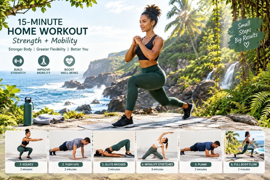 15-minute home workout with strength and mobility exercises