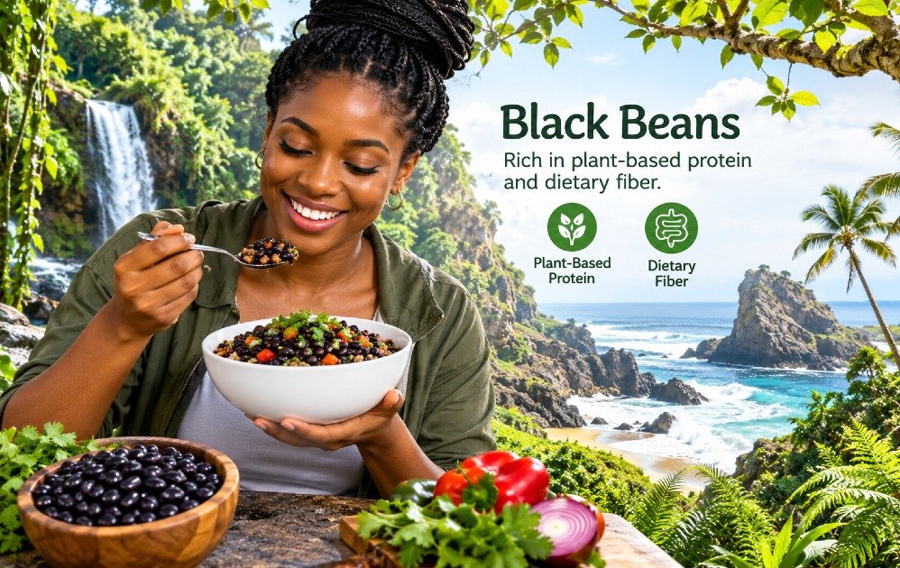 Black beans rich in plant-based protein and dietary fiber