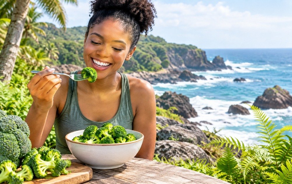 Fresh green broccoli florets rich in essential nutrients.