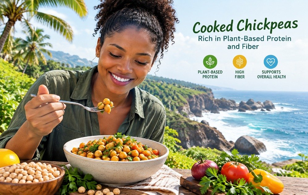 Cooked chickpeas rich in plant-based protein and fiber