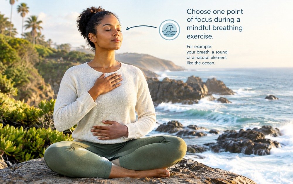 Choose one point of focus during a mindful breathing exercise.