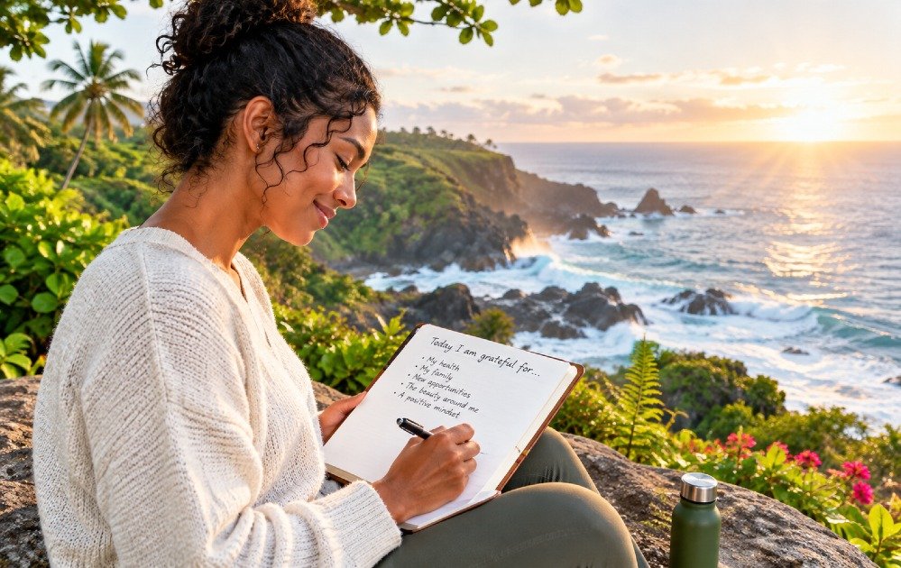 Writing daily gratitude notes in a journal to build a positive mindset