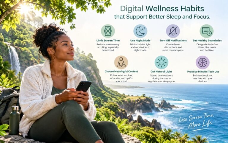 Digital wellness habits that support better sleep and focus.